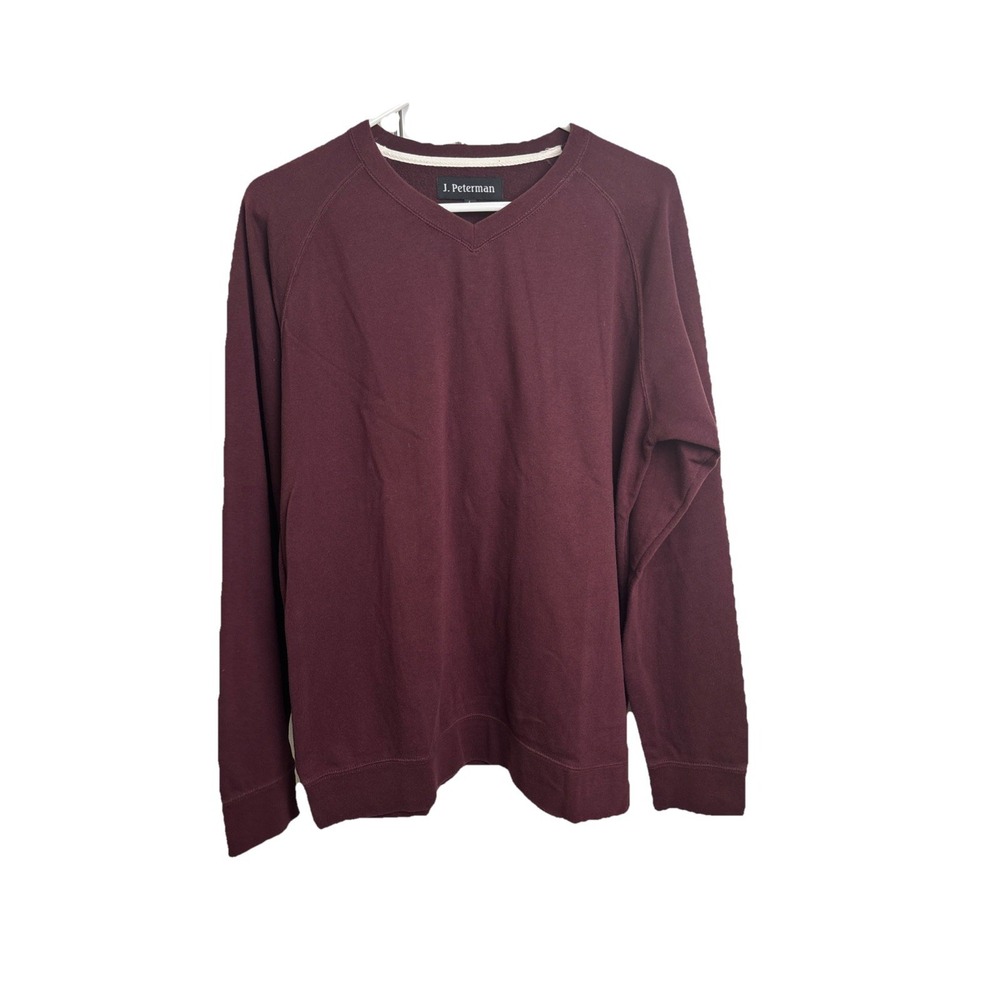 J Peterman Being Comfortable V Neck Sweatshirt L Burgundy Red Pullover